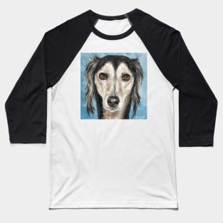 Painting of a Saluki Dog on Blue Background Baseball T-Shirt